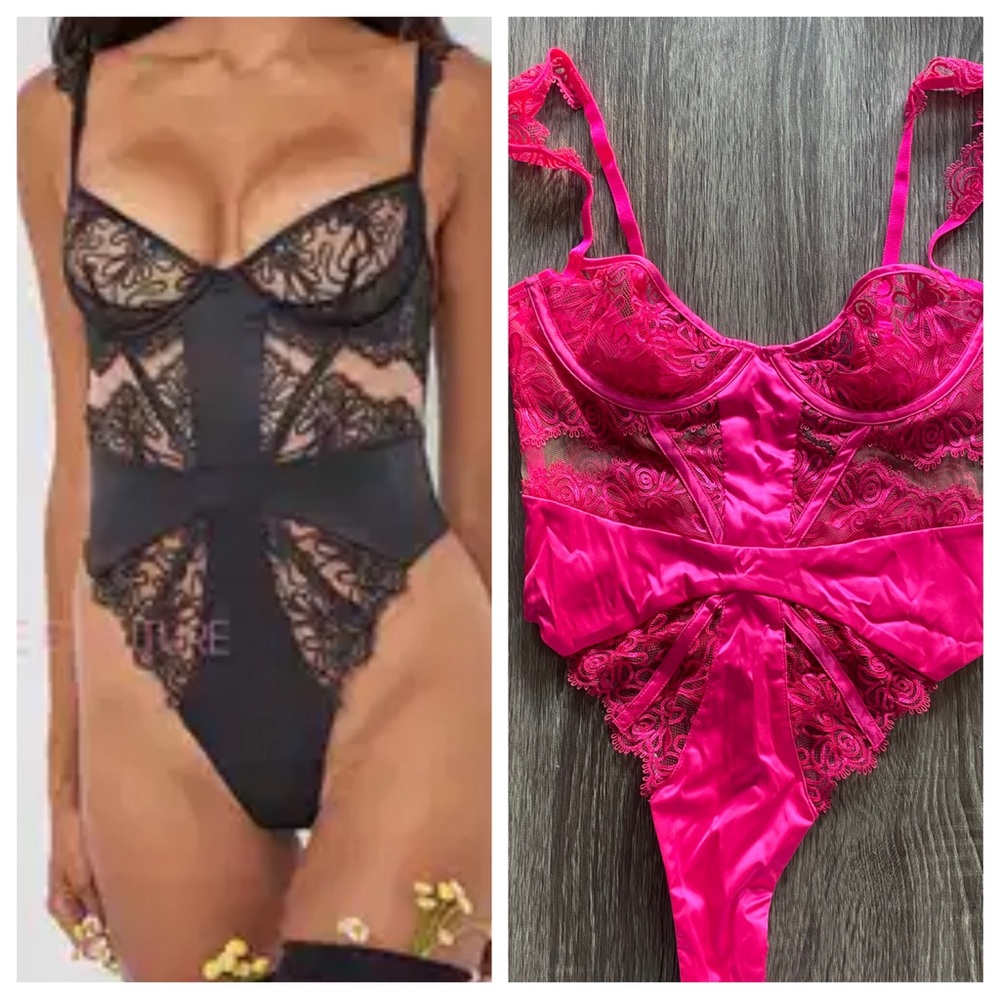 NEW For Love and Lemon hot pink lace thong teddy lingerie